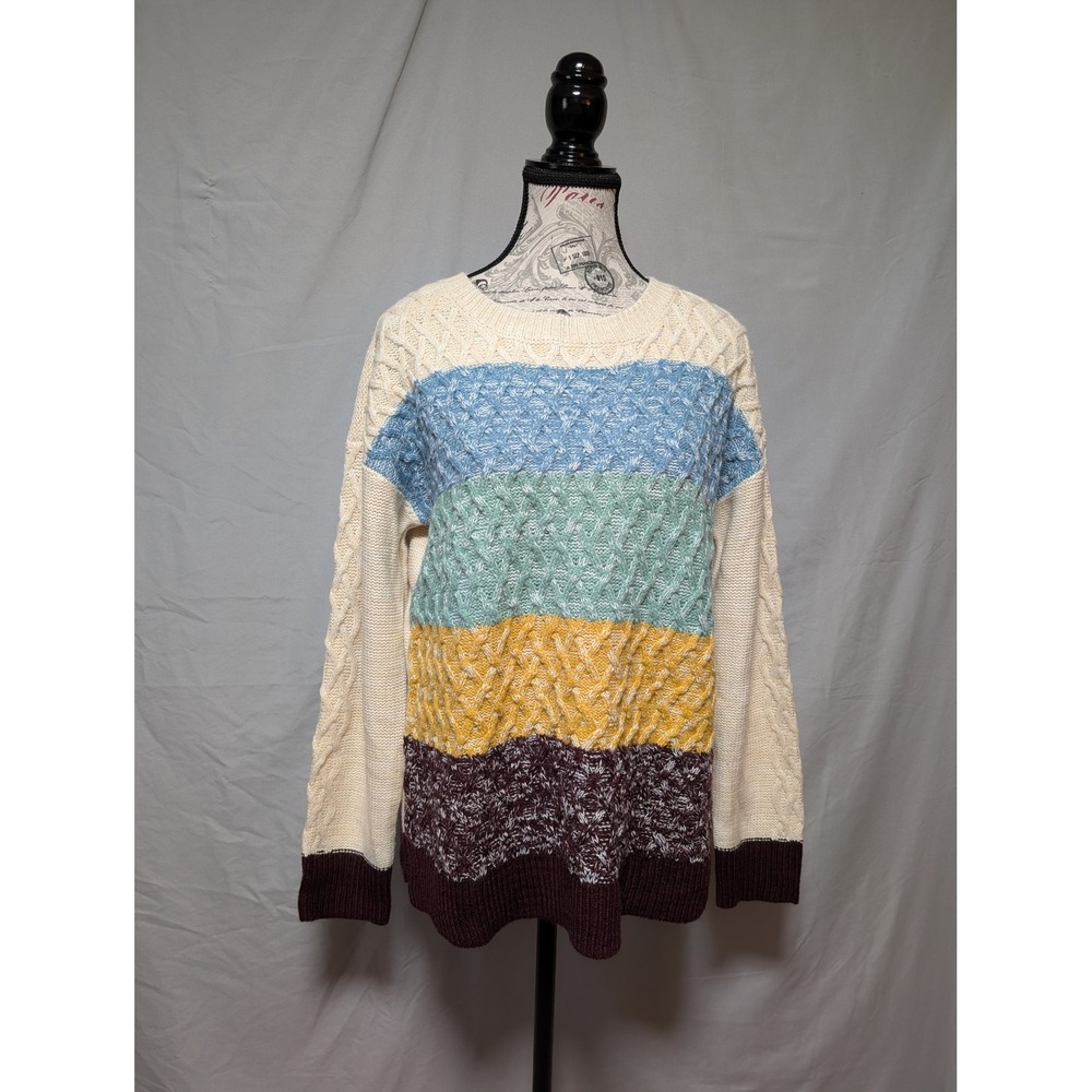St. John's Bay Colorblock Cable Lattice Knit Sweater Preppy Women's Medium‎